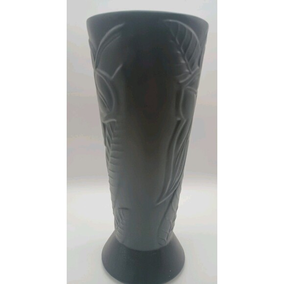 Vintage Hull Art Pottery Vase 292-F Matte Black Tropical Floral Art Deco 12.25"H - Picture 4 of 7